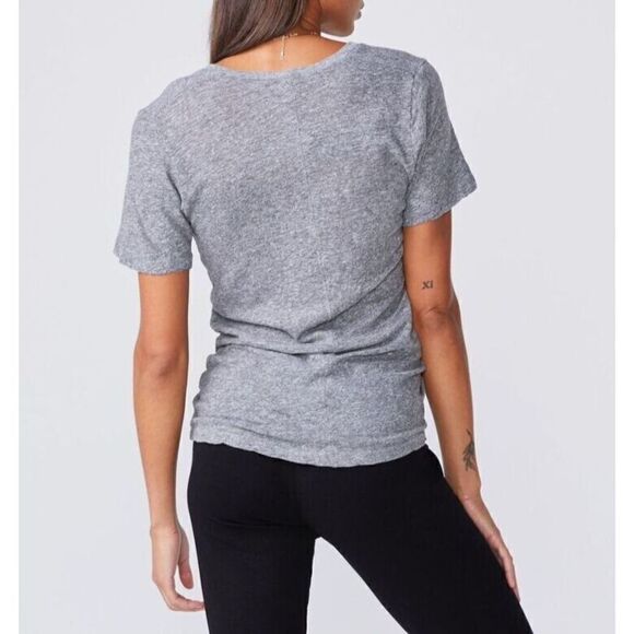 Monrow HT218MHJ Women Sz L Gray Textured Tri-Blend Relaxed V Neck Tee Shirt - Picture 2 of 8